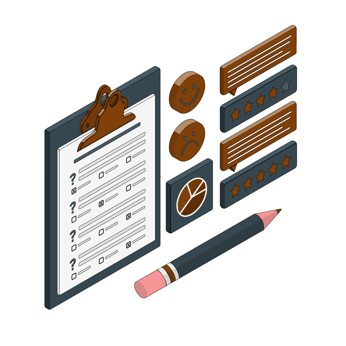 Ilustración de un checklist y varias calificaciones