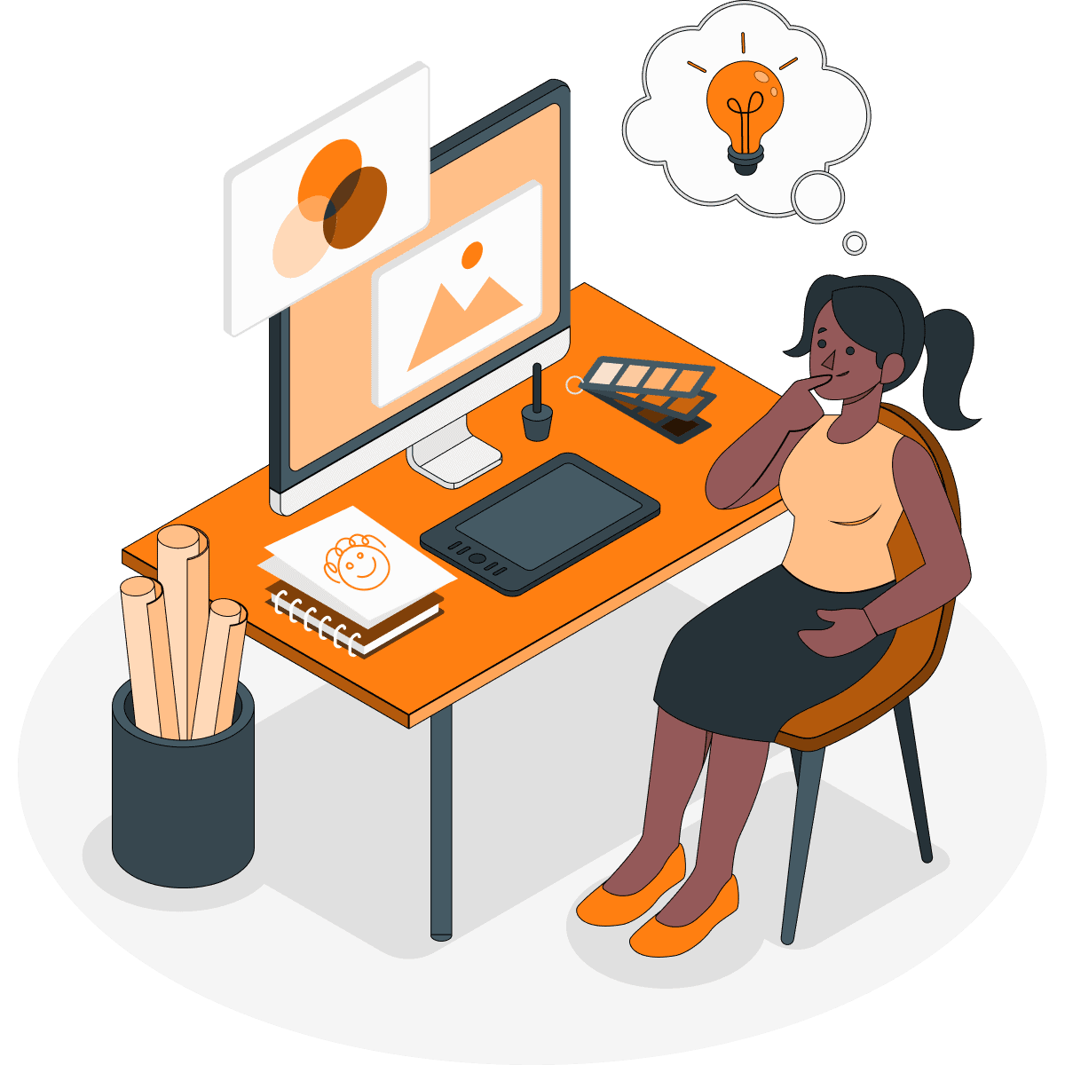 Ilustración de una mujer creativa diseñando interfaces