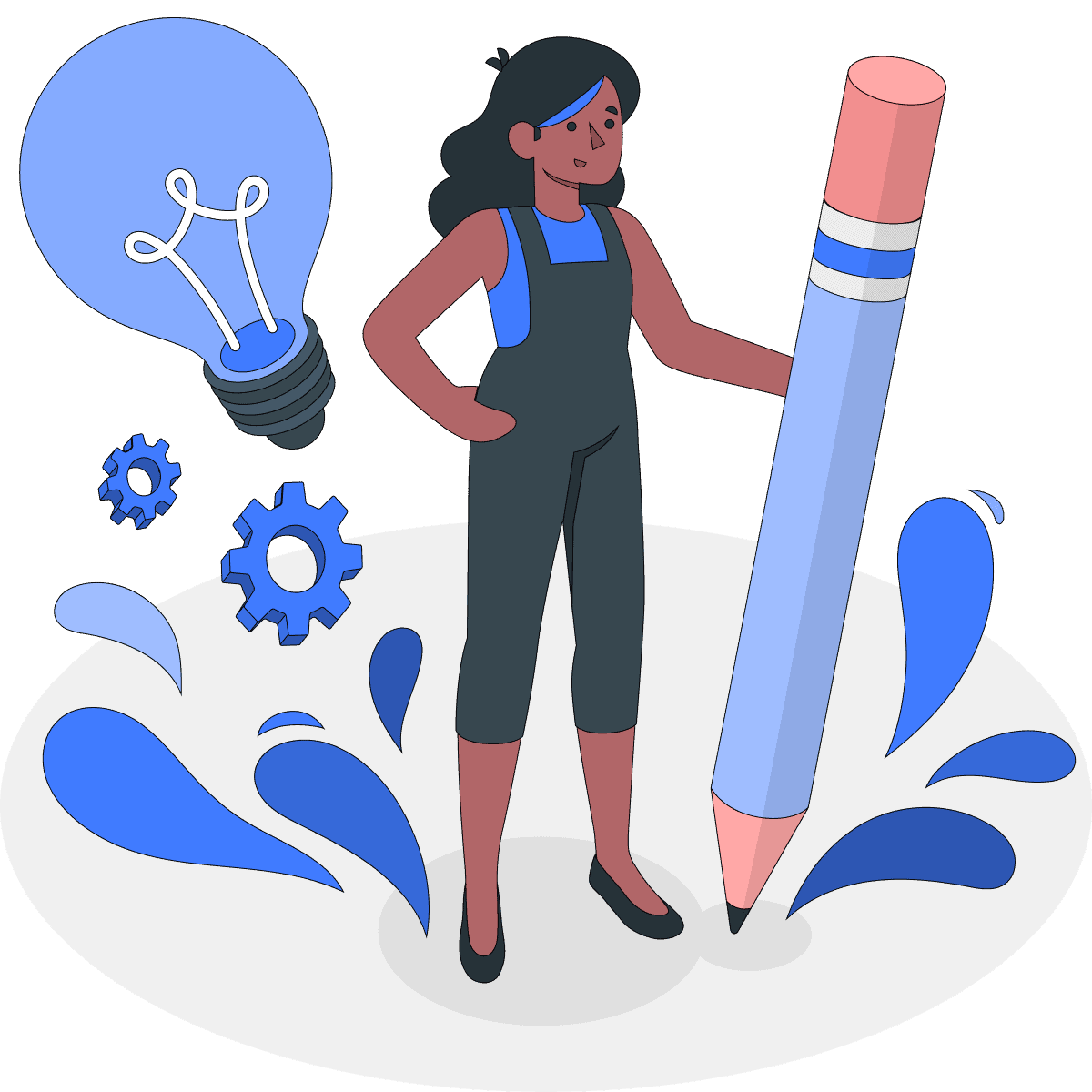 Ilustración de una mujer creativa color azul