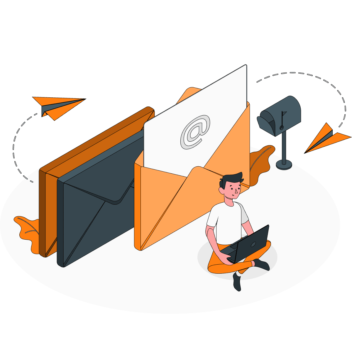 Ilustración de un chico enviando un email