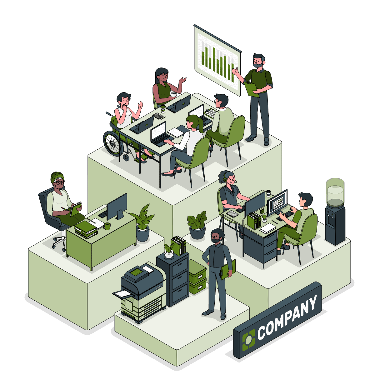 Ilustración de los miembros de una empresa