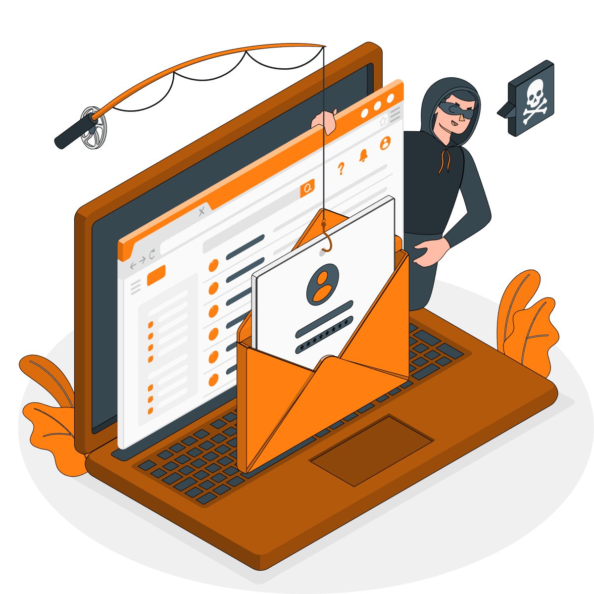 Ilustración sobre phishing y un hacker