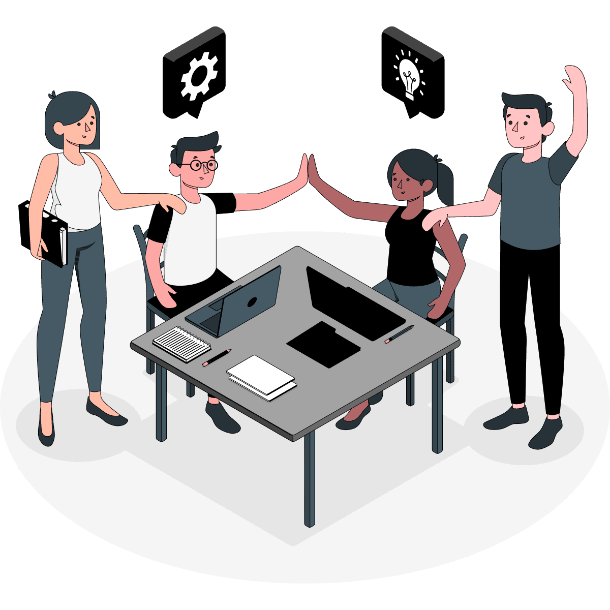 Ilustración de un equipo de cuatro personas