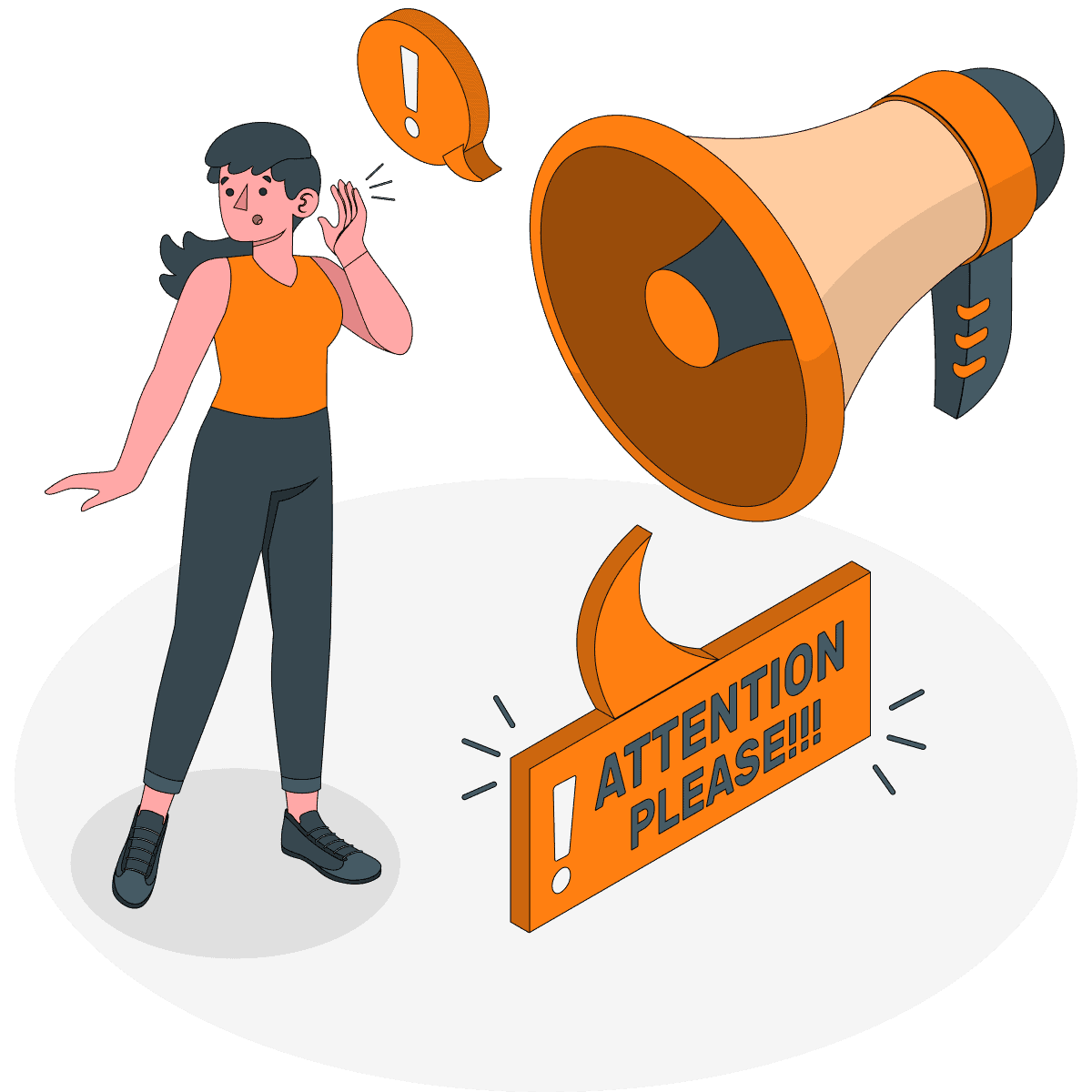 Ilustración de una mujer escuchando un altavoz